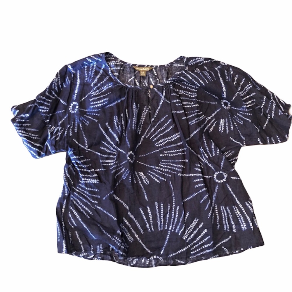 Tommy Bahama Navy Coral Circle Print Linen Top